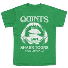 JAWS Movie T-Shirt 1975 QUINTS SHARKS TOUR AMITY ISLAND Official Kelly Cotton