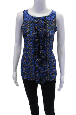Tibi Womens Silk Sleeveless Ruffled Detail Tank Top Blouse Dark Blue Size 4