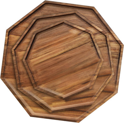 Set of 3 Acacia Wood Serving Trays, Octagonal Wooden Platters for Vegetable,Frui
