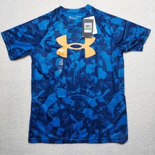 Under Armour Tech Printed Shirt Boys Large Blue NWT Short Sleeve Athletic Tee