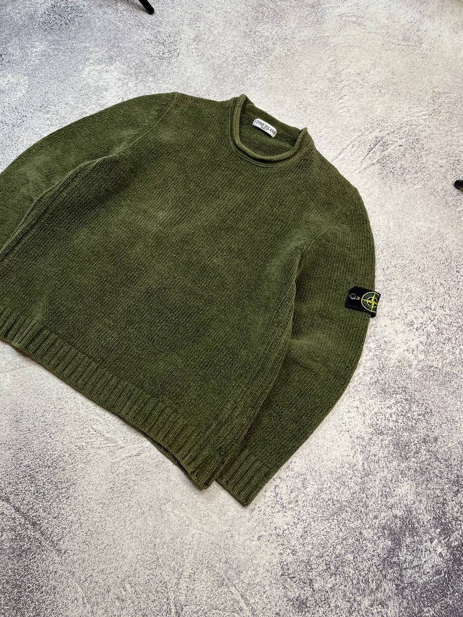 Vtg Stone Island XXL Chenille Knit Sweater A/W 2008 Olive Green | eBay