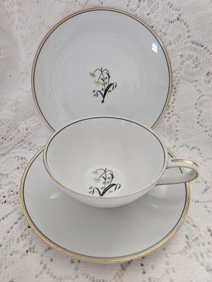 Noritake Diana 5522 Porcelain Cup Saucer & Plate Set White Gold Trim Japan