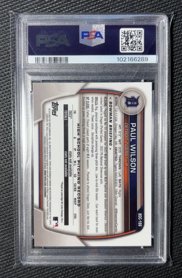 Bowman Draft Paul Wilson 2023 primer refractor de oro/50 #BDC-186 PSA 10 Foto 2 de 2