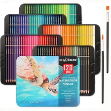 Professional Watercolor Pencils Set of 120 Colorswith Two BrushNumbered and L