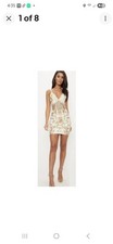 PRETTYLITTLETHING NWT Gold Sheer Panel Strappy Sequin Bodycon Dress Size 12