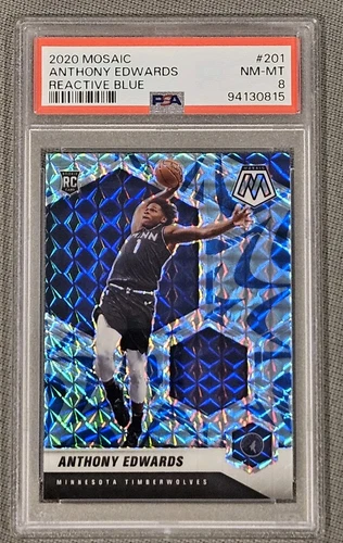 2020 ANTHONY EDWARDS MOSAIC REACTIVE BLUE ROOKIE RC #201 PSA 8