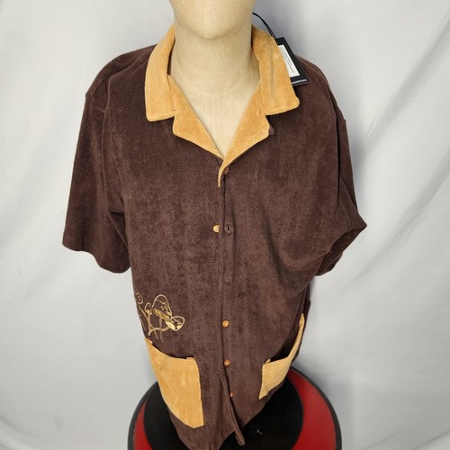 Standard Issue Shirt Mens X-Large Tan Brown TerryCloth Towel Button Short Sleeve