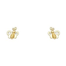 NEW 14K YELLOW GOLD BEE STUD EARRINGS WITH SCREW BACK