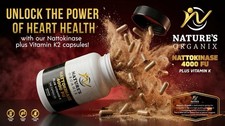 Nature's Organix Nattokinase 4000 FU Plus Vitamin K2 100mg Capsules 30ct