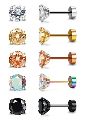 20G Hypoallergenic Flat Back Earrings for Women Men Surgical Steel Stud Earrings