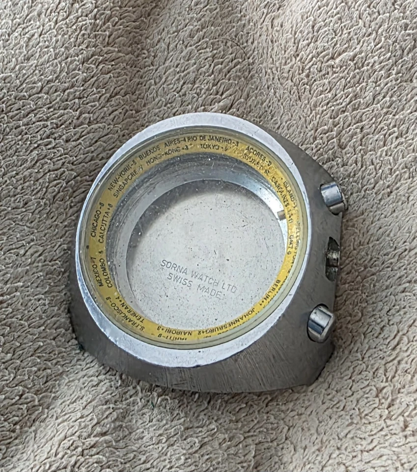 Sorna Fabricado Suiza Cronógrafo La Caja, Botón Acero Circa Años 70. Foto 2 de 4