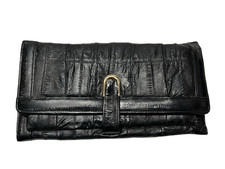 Vintage Black Genuine Soft EEL Skin Clutch Checkbook Case Wallet