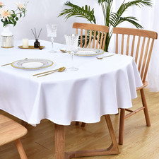 Oval Tablecloth 60 x 84 Inch Washable Fabric Table Cloth Solid White Table Cover