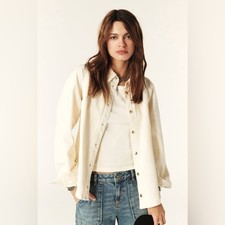 ba&sh Denim Shirt Shacket In Ecru w/ Snap Buttons Jean Jacket  XS