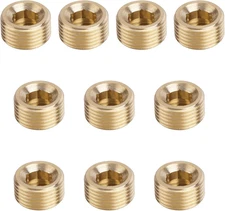 10 Pcs Brass 3/8" NPT Male Pipe Plugs - Hex Cap for Piping Ends