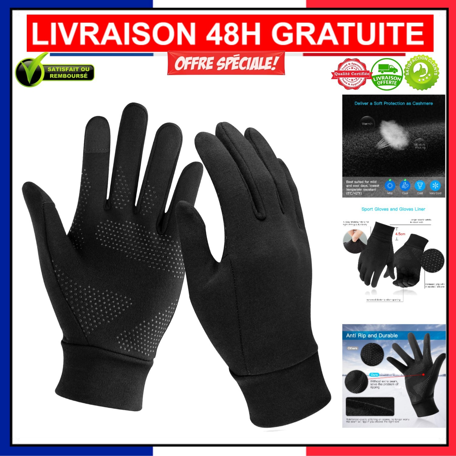 Gants running doublés et étanches pour courir sous le vent d'hiver