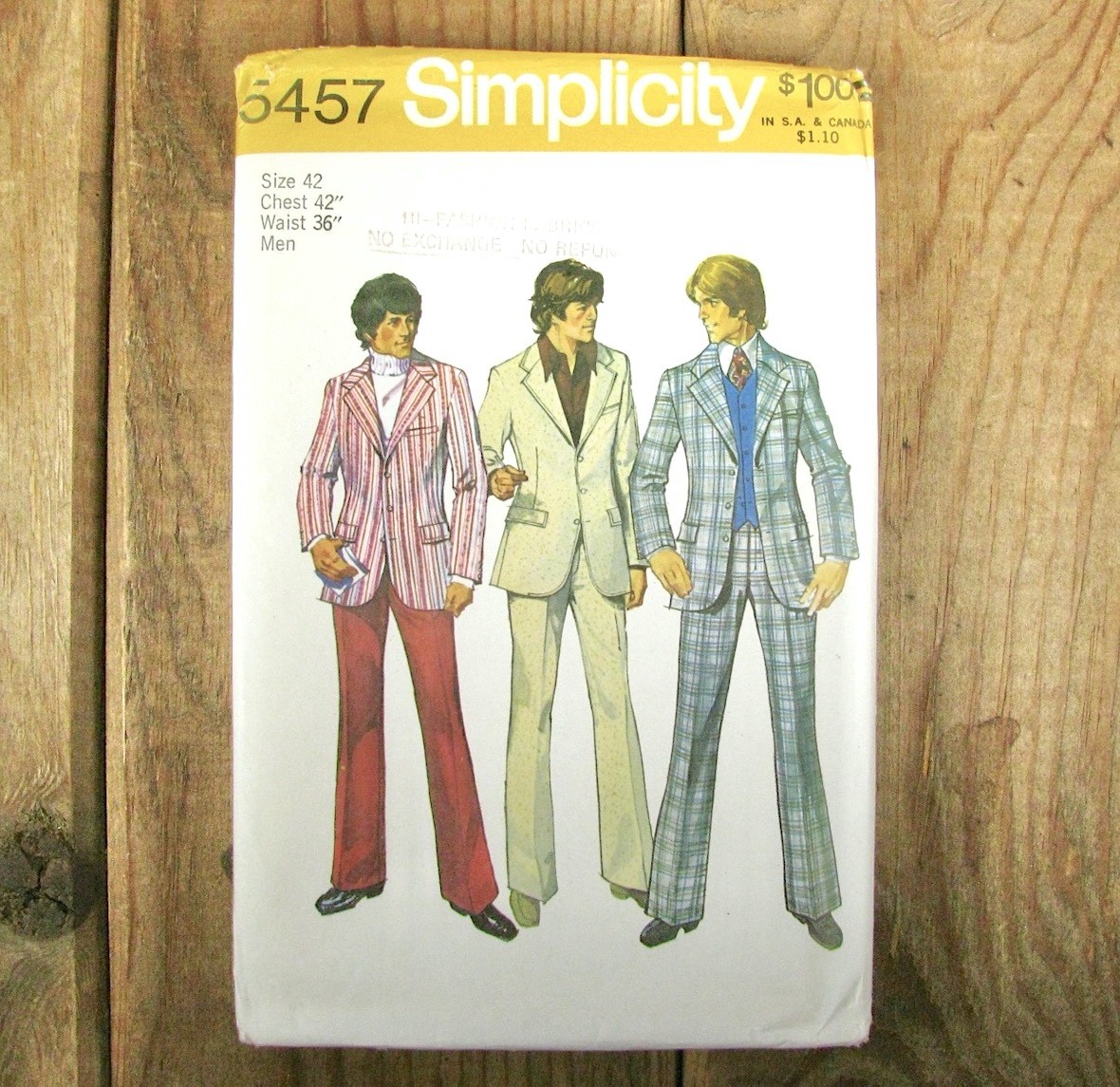 Vintage Mens Suit Sewing Pattern Jacket Pants 70s Simplicity 5457