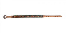 DOG COLLAR Showman Couture Floral Tooled Leather Beaded Teal Rawhide Laced Edge