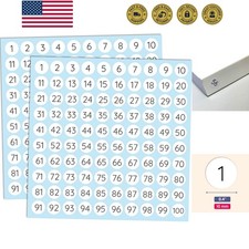 25 Sheets, 1 to 100, Number Stickers Labels - 0.4" Round, Pack of 2500