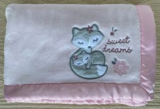 Wendy Bellissimo Pink Baby Blanket Gray Fox Sweet Dreams Satin Trim Soft 29 X 39