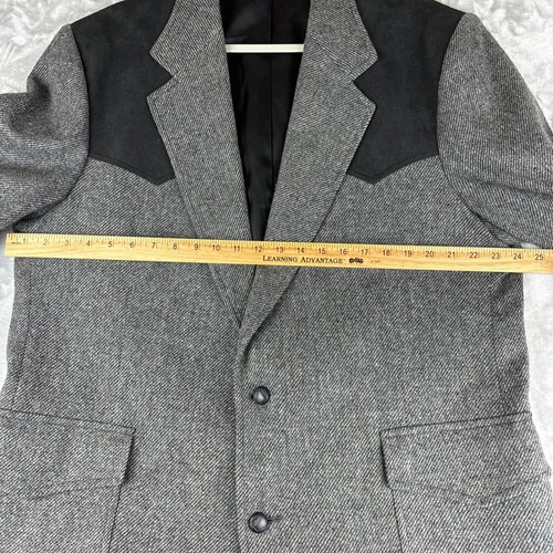 Vintage Pendleton Wool Blazer Men's 48 Long Gray Black Suede Western (0948) - Picture 13 of 14