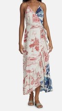 Farm Rio Dual Wrap Dress SM Floral Ruffle Hem Red/white/blue Tropical July 4th