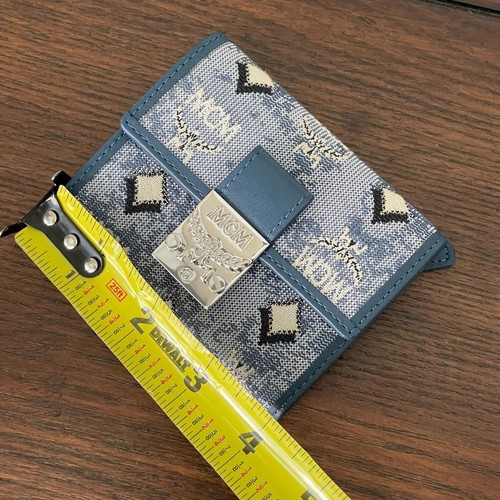 MCM Small Blue Vintage Denim Canvas Leather Monogram Logo Snap Wallet - Picture 7 of 19