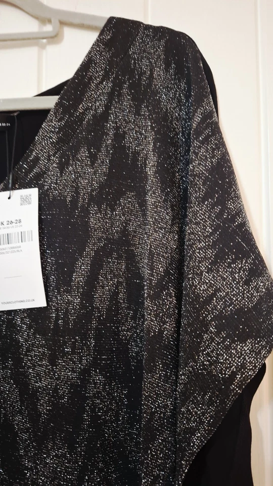 LADIES YOURS BLACK/SILVER SPARKLE PULLOVER TUNIC TOP SIZE 26/28 NEW WITH TAGS - Image 2 of 4