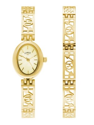 Limit 19mm Damen Oval Gold Analog Uhr mit Goldarmband