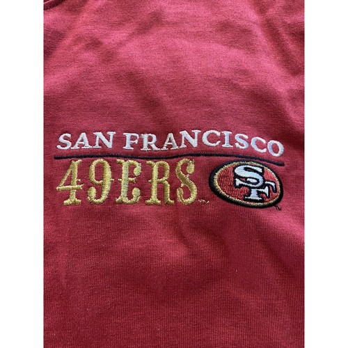 T-shirt alta vintage NFL Majestic San Francisco 49ers rossa ricamata da uomo XLT - Foto 2 di 3