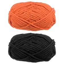2 Skeins 5mm Chenille Yarn Blanket Yarn 100g 62 Yards Each Black/Dark Orange