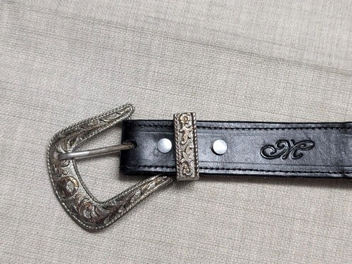 Cinturón con hebilla vintage CONCHO OCCIDENTAL cuero de vaca 40 negro TRENZADO rodeo vaquero - Imagen 3 de 16