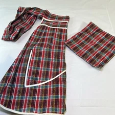 Vtg Handmade Half Apron 70s Brown Natural Colors Pockets Matching Pot Holder