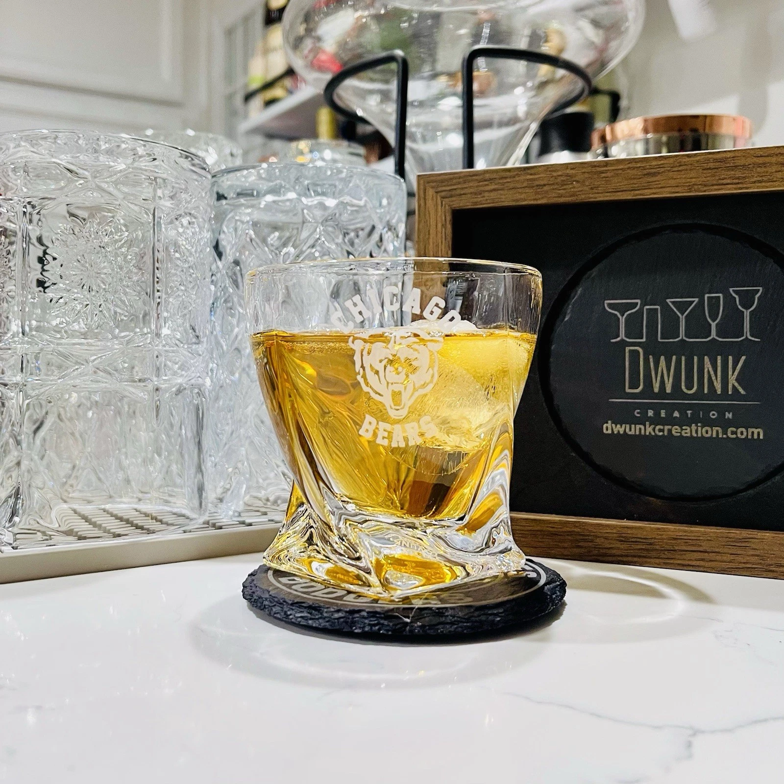 Engraved Chicago Bears Whiskey Glass - Twisted Whiskey Glasses