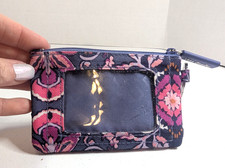 Vera Bradley ID Case Zipper Close ID Window Silver Key Ring Floral Pattern