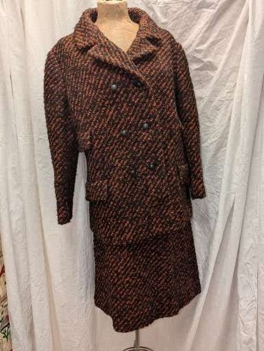 Vintage 1960's Black & Orange Thick Wool Skirt Suit Size Large - Picture 8 of 11