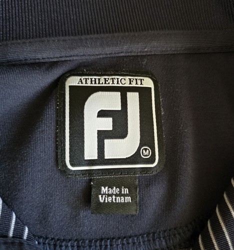 Footjoy FJ Athletic Fit Navy Blue Green Stripe Stretch Golf Polo Shirt Mens Sz M - Picture 4 of 12