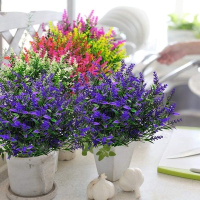 8 Bundles Artificial Flowers UV Resistant Fake Plants Outdoor Home ...