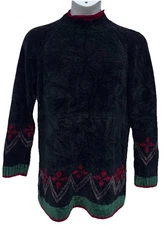VTG 90s Eagles Eye Pullover Long Sleeve Fair Isle Ugly Sweater Black High Neck