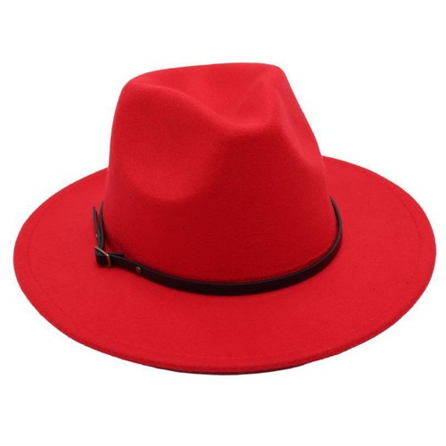 Wide Brim Wool Felt Fedora Panama Cowboy Girl Hat Casual Jazz Cap for men women - Picture 14 of 31