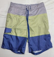 U.S. Apparel Swim Trunks Men's Large Drawstring Lightweight Color Block Striped