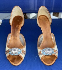 Vintage Giuseppe Zanotti Patent Leather Peep Toe Crystal Heels, Size 38 7.5 US