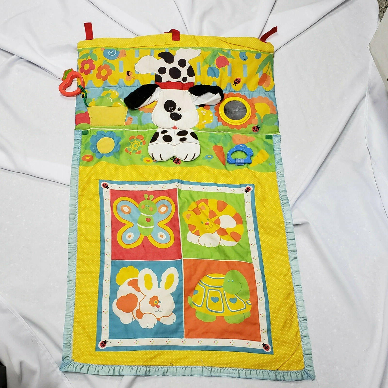 Fisher Price Fold N Go Baby Activity Play Mat 1987 Dog Bunny Cat Vintage 1004