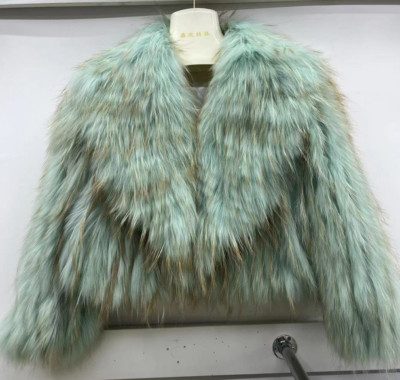 Women's Real Raccoon Fur Jackets Weave Short Coat Big Lapel collar Outwear Parka