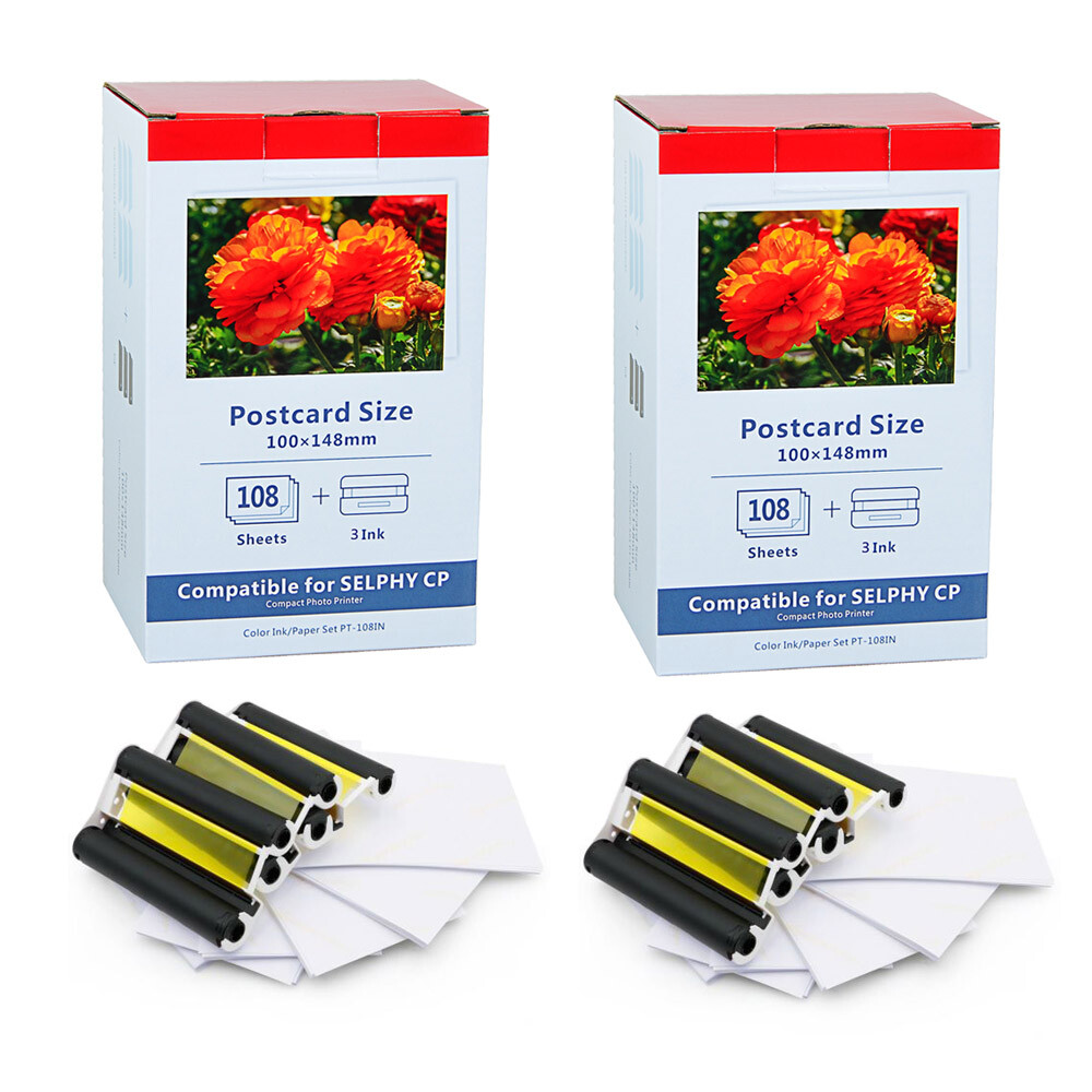 2Pack KP-108IN for Canon Selphy Color Ink Photo Paper 3 x 6
