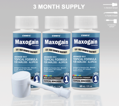 Minoxidil homme 4 en 1 5 % Maxogain topique avancé 3x60 août 2026 acheter2 livraison gratuite - Photo 1 sur 7