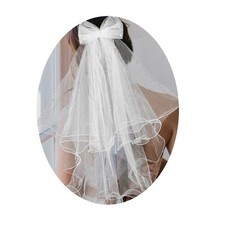 Pearl Veils Bow Bride Wedding Veil Short 2 Tier White Veils for Brides Hair A...