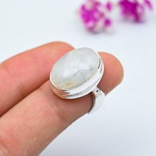 Natural Rainbow Moonstone Handmade Ring 925 Sterling Silver Ethnic Jewelry Ring
