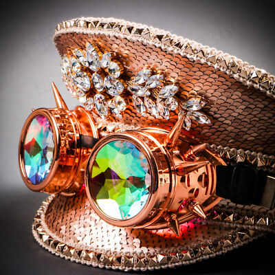 Rose Gold Sequin Steampunk Burning Man Captain Hat Spikes  display picture 3