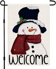 Welcome Christmas Garden Flag 12X18 Inch Double Sided Burlap Snowman Sign Winter